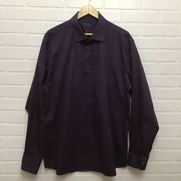Blu by POLIFRONI men non iron purple dress button down shirt size 18 - Picture 11 of 11